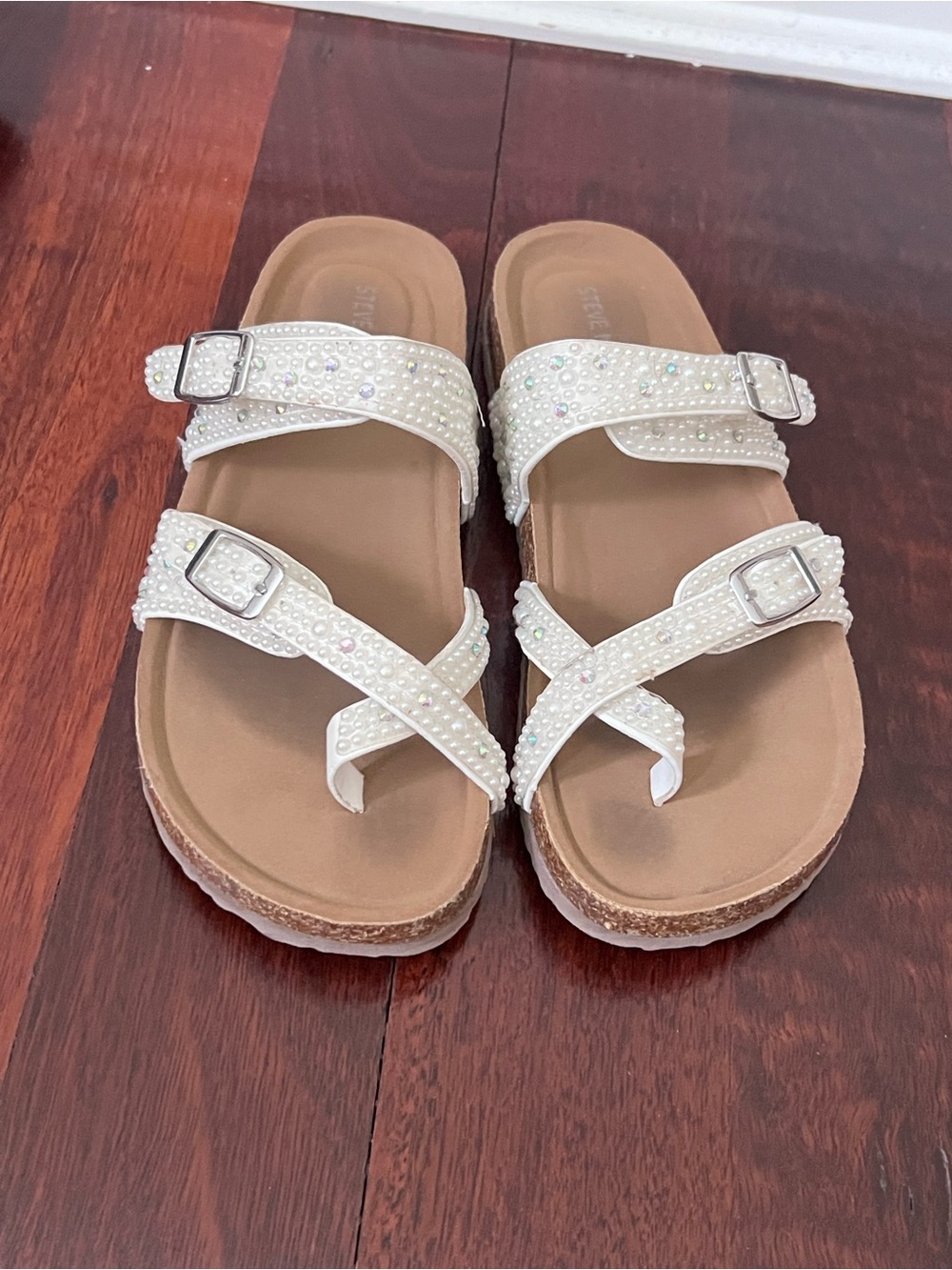 Steve Madden White Pearl-Embellished Kids Sandals